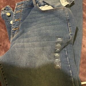 Maurices Blue Skinny Pants with Distressed Details